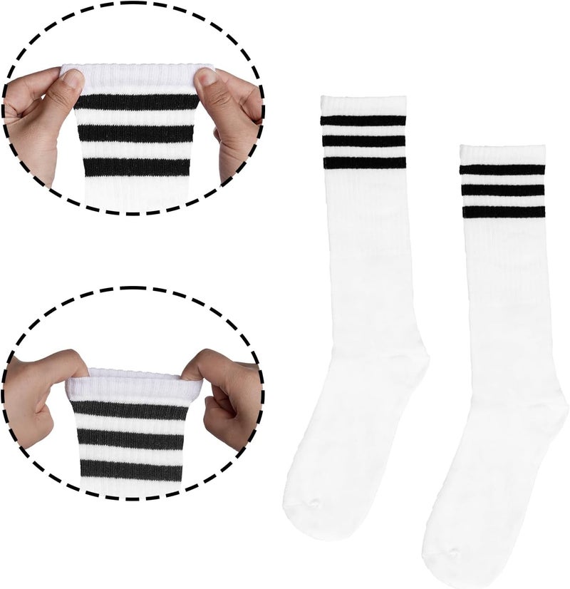 Sucrain 5 Pieces Striped Sweatbands and Socks Set, Sports Sweatbands Wrist Sweat Bands Red, White& Blue High Tube Socks 80s Accessories Costumes for Men Women - Image 3
